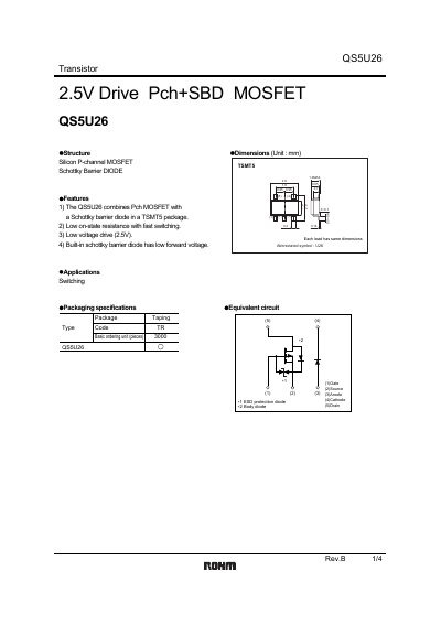 ROHM QS5U26 P‑channel MOSFET with Schottky Diode Datasheet - cover page
