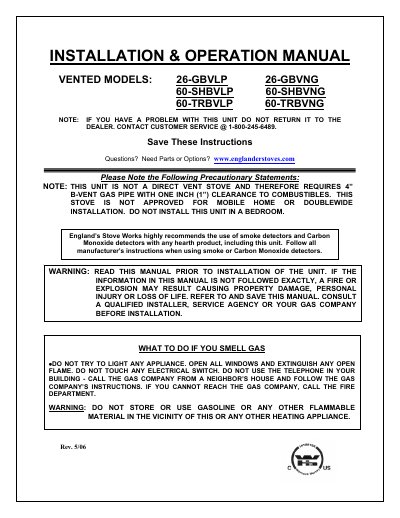 26-GBVLP/26-GBVNG/60-SHBVLP/60-SHBVNG/60-TRBVLP/60-TRBVNG INSTALLATION OPERATION MANUAL - cover page