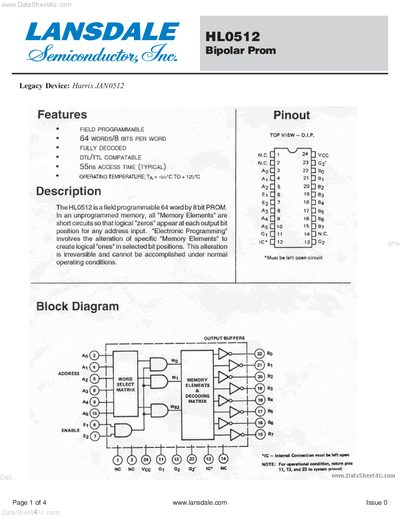LANSDALE HL0512 Bipolar PROM Datasheet - cover page