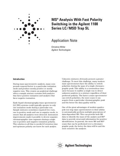 Agilent 1100 Series LC/MSD Trap SL Positive Negative Mode Analyses Application Note - cover page