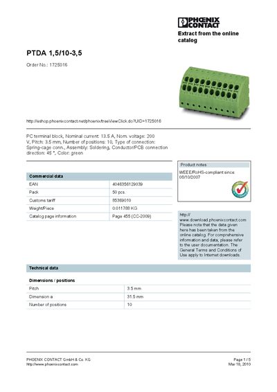 Phoenix Contact PTDA 1,5/10-3,5 Handbook - cover page