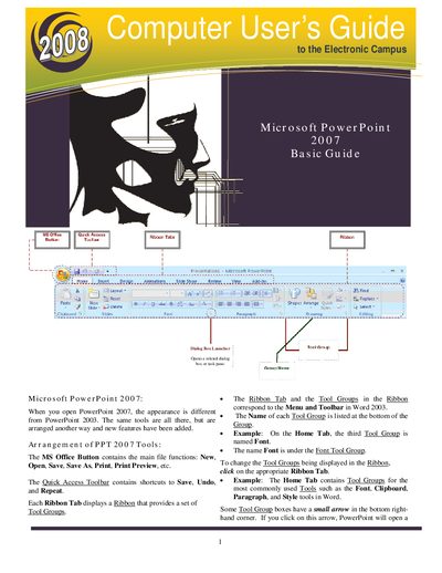Microsoft PowerPoint 2007 User Guide - cover page