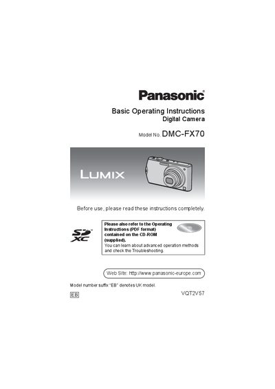Panasonic DMC-FX70 Digital Camera Basic Operating Instructions - cover page