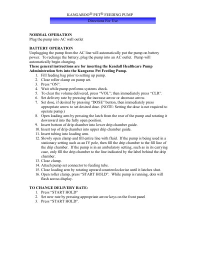 Kangaroo Pet Feeding Pump User Manual - cover page