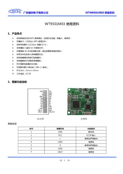 Weichuang WT9501M03 User Manual - cover page
