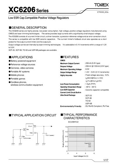Torex XC6206 Voltage Regulator Datasheet