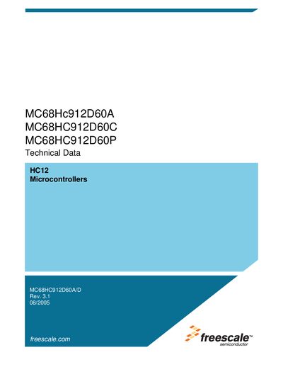 FREESCALE SEMICONDUCTOR MC68Hc912D60A/MC68HC912D60C/MC68HC912D60P handbook - cover page