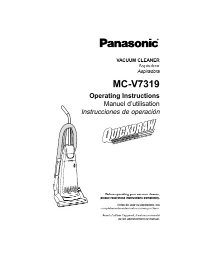 Panasonic MC-V7319 Vacuum Cleaner Operating Instructions - cover page