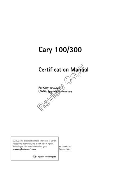 Varian Cary 100/300 Certification Manual - cover page