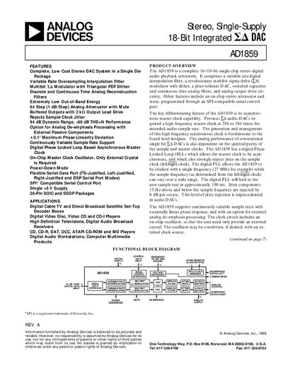 Analog Devices AD1859 Audio DAC Datasheet - cover page