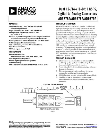 Analog Devices AD9776A/AD9778A/AD9779A DAC Handbook - cover page