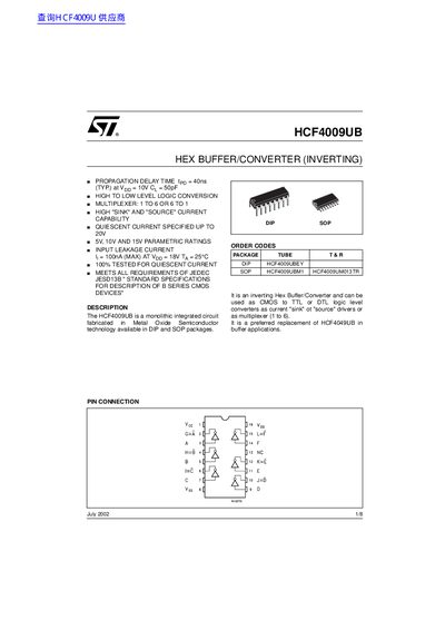 ST HCF4009UB handbook - cover page