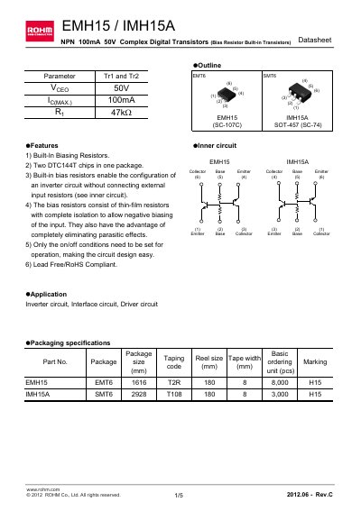 ROHM EMH15 / IMH15A Datasheet - cover page