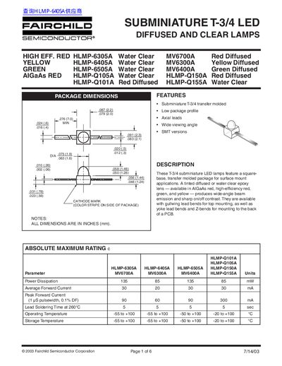 Fairchild Subminiature T-3/4 LED Datasheet