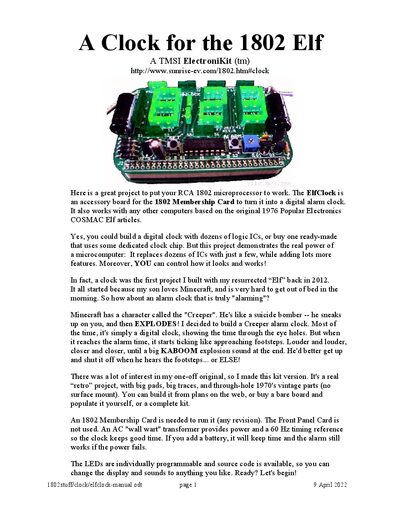 TMSI ElectroniKit ElfClock User Manual - cover page