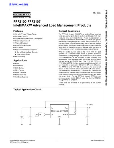 Fairchild Semiconductor FPF2100-FPF2107 IntelliMAX Advanced Load Management Products Datasheet - cover page