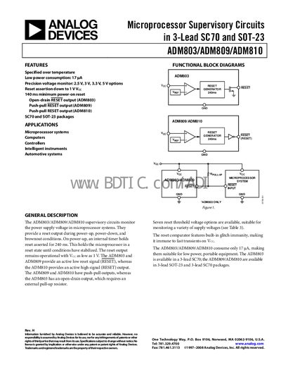 Analog Devices ADM803/ADM809/ADM810 Datasheet - cover page