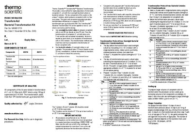 Thermo Scientific TransformAid Bacterial Transformation Kit User Manual - cover page