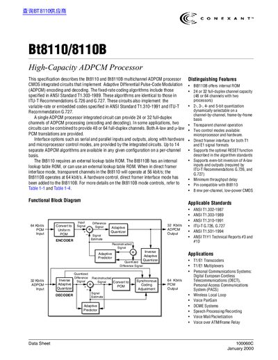 Conexant Bt8110/8110B High-Capacity ADPCM Processor Datasheet - cover page