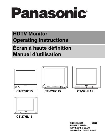 Panasonic CT-27HC15/CT-32HC15/CT-32HL15/CT-27HL15 HDTV Monitor Operating Instructions - cover page
