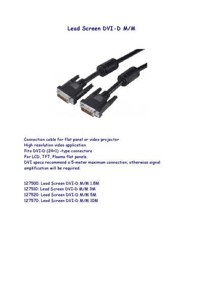 PRO SIGNAL Lead Screen DVI-D M/M Connection Cable Product Leaflet - cover page