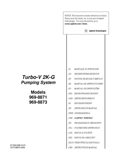 Agilent Technologies Turbo-V 2K-G System 969-8873 Manual - cover page