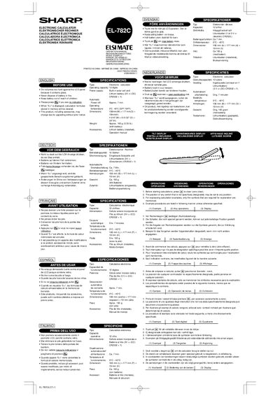 Sharp EL-782C Electronic Calculator User Manual - cover page
