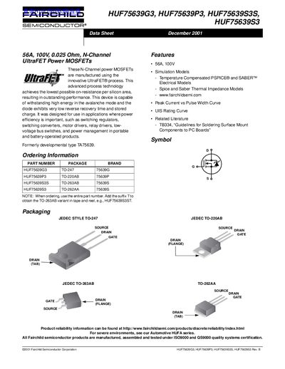 FAIRCHILD HUF75639G3 HUF75639P3 HUF75639S3S HUF75639S3 handbook - cover page