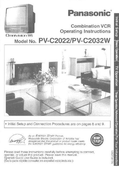 Panasonic PV-C2022/PV-C2032W Combination VCR Operating Instructions - cover page