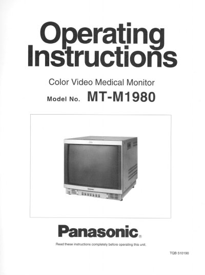 Panasonic MT-M1980 Color Video Medical Monitor Operating Instructions - cover page