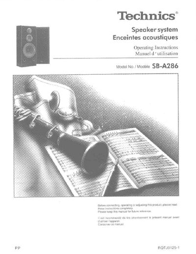 Panasonic SB-A286 Speaker System Operating Instructions - cover page