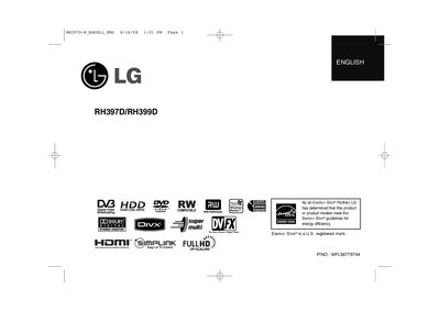 LG RH397D/RH399D DVD Recorder User Manual - cover page