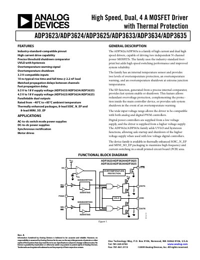 Analog Devices ADP3623 High Speed Dual 4 A MOSFET Driver Datasheet - cover page
