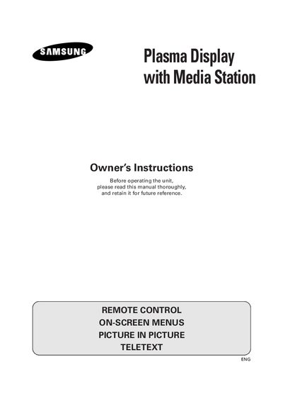 Samsung Plasma Display with Media Station Owner's Instructions - cover page