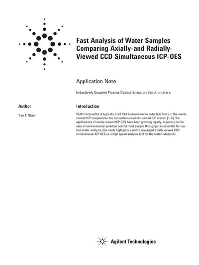 Agilent Vista AX ICP-OES Water Analysis Application Note - cover page
