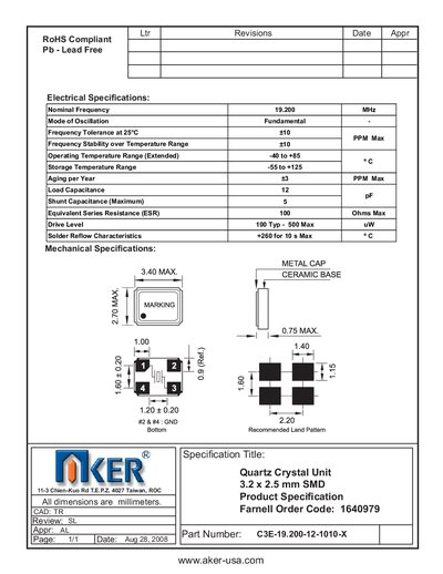 AKER - aker-usa.com 11-3 Chien-Kuo Rd T.E.P.Z. 4027 Taiwan ROC C3E-19.200-12-1010-X Manual - cover page