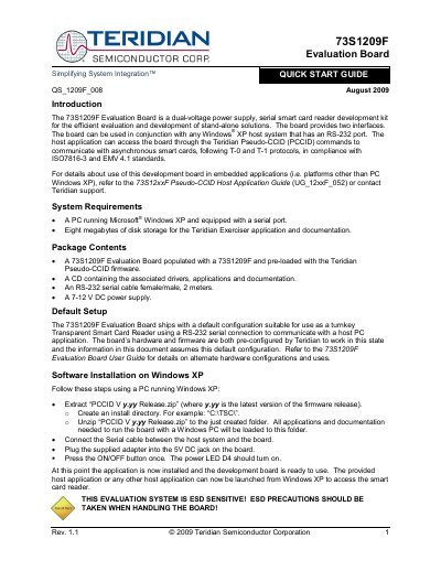 Teridian 73S1209F Evaluation Board Quick Start Guide