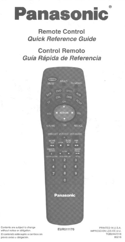 Panasonic EUR511170 Manual - cover page
