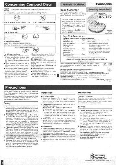 Panasonic SL-CT570 CD Player Operating Instructions - cover page