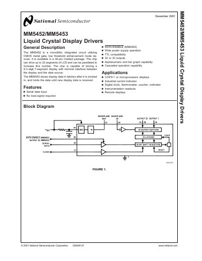 National Semiconductor MM5452/MM5453 Liquid Crystal Display Drivers Datasheet