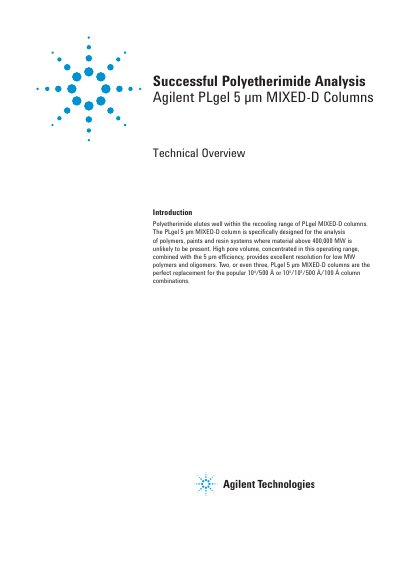Agilent PLgel 5 um MIXED-D Columns Technical Overview - cover page