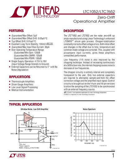 Linear Technology LTC1052/LTC7652 Zero-Drift Operational Amplifier Handbook - cover page