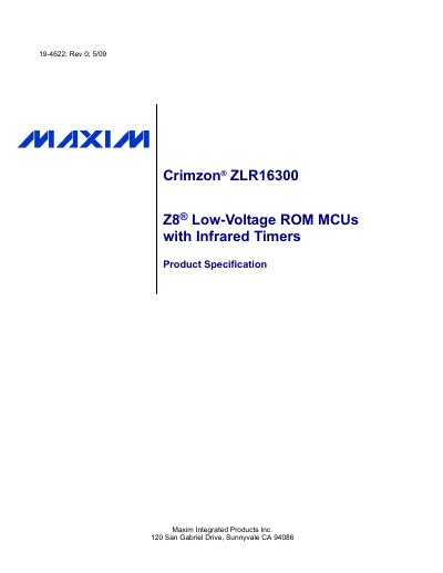 Maxim ZLR16300 Low-Voltage ROM MCU Datasheet - cover page