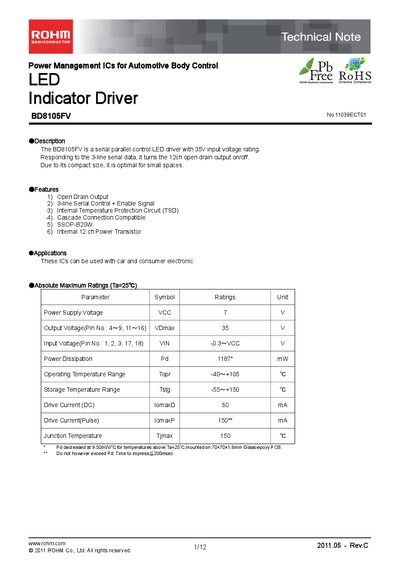 ROHM BD8105FV Power Management IC Technical Note - cover page