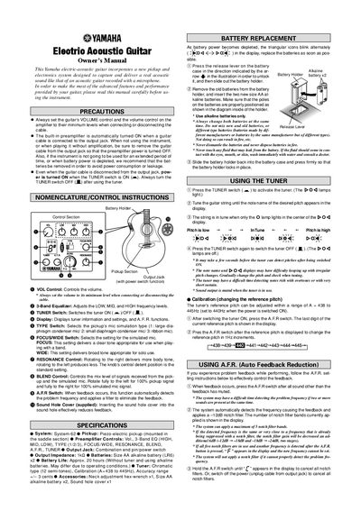 Yamaha Electric Acoustic Guitar Owner's Manual - cover page