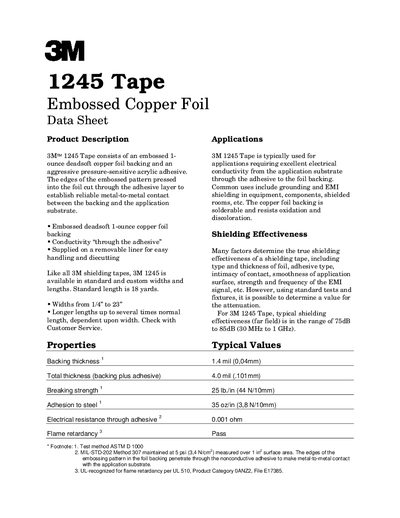 3M 1245 Tape Data Sheet - cover page