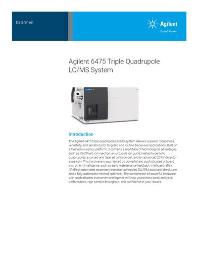 Agilent 6475 Triple Quadrupole LC/MS System Data Sheet - cover page