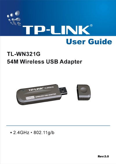 TP-LINK TL-WN321G Wireless USB Adapter User Manual - cover page