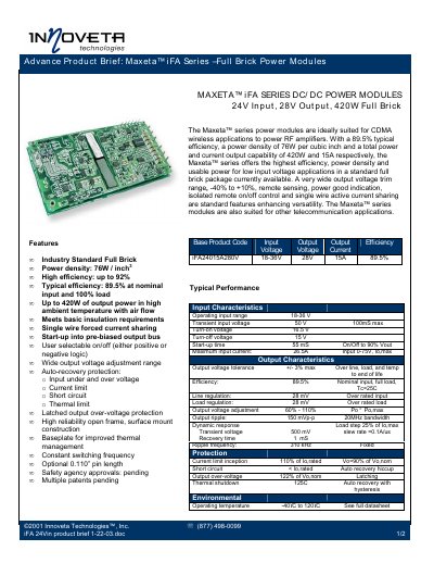 Innoveta iFA24015A280V DC/DC Power Module Brief - cover page