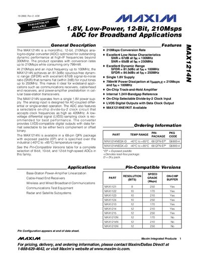 Maxim MAX1214N 12-Bit ADC Datasheet - cover page